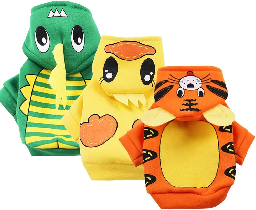 0.5-1.5 Lbs Dog Hoodie Sweaters for Small Dogs Boy Girl Tiger Yellow Duck Dnosaur Costumes Puppy Sweatshirts Winter Tiny Dog Clothes for Teacup Chihuahua Doggie Pet Cat Warm Fleece Outfit XS