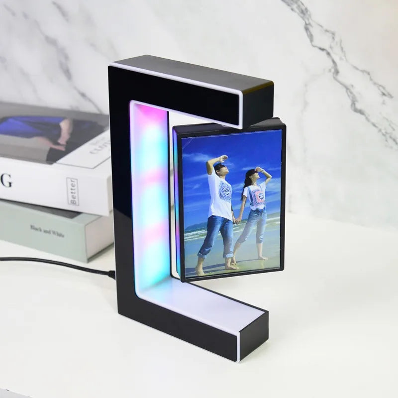 Floating Photo Frame  Levitating  360 Rotating Picture Holder Home Office Desk Creative Gift for Birthday Holiday Kids Friends