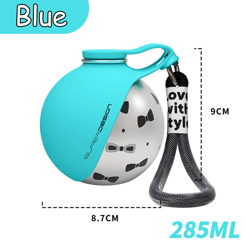 2-in-1 Portable Dog Water Bottle Stainless Steel&Silicon Leak-Proof Compact Dog Travel Water Bottle for Small Dogs