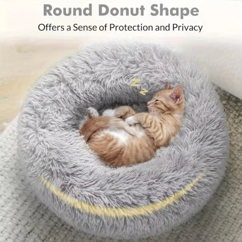 Lit rond en peluche pour chien et nid de chat, Base antidérapante, lit chaud et doux en fausse fourrure pour animaux de compagnie, cadeau de noël parfait, décoration de maison confortable, 1 pièce