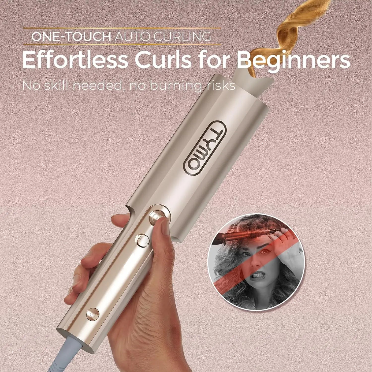 Automatic Rotating Curling Iron for Long Hair, Upgraded Long Barrel Curling Wand, Anti-Scald, Tangle-Free, Dual Voltage, 1 Inch,