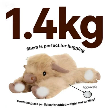 1.0KG Weighted Highland Cow Stuffed Animals Plush Large Cattle Pillow Toy for Kids Adults Birthday Gifts