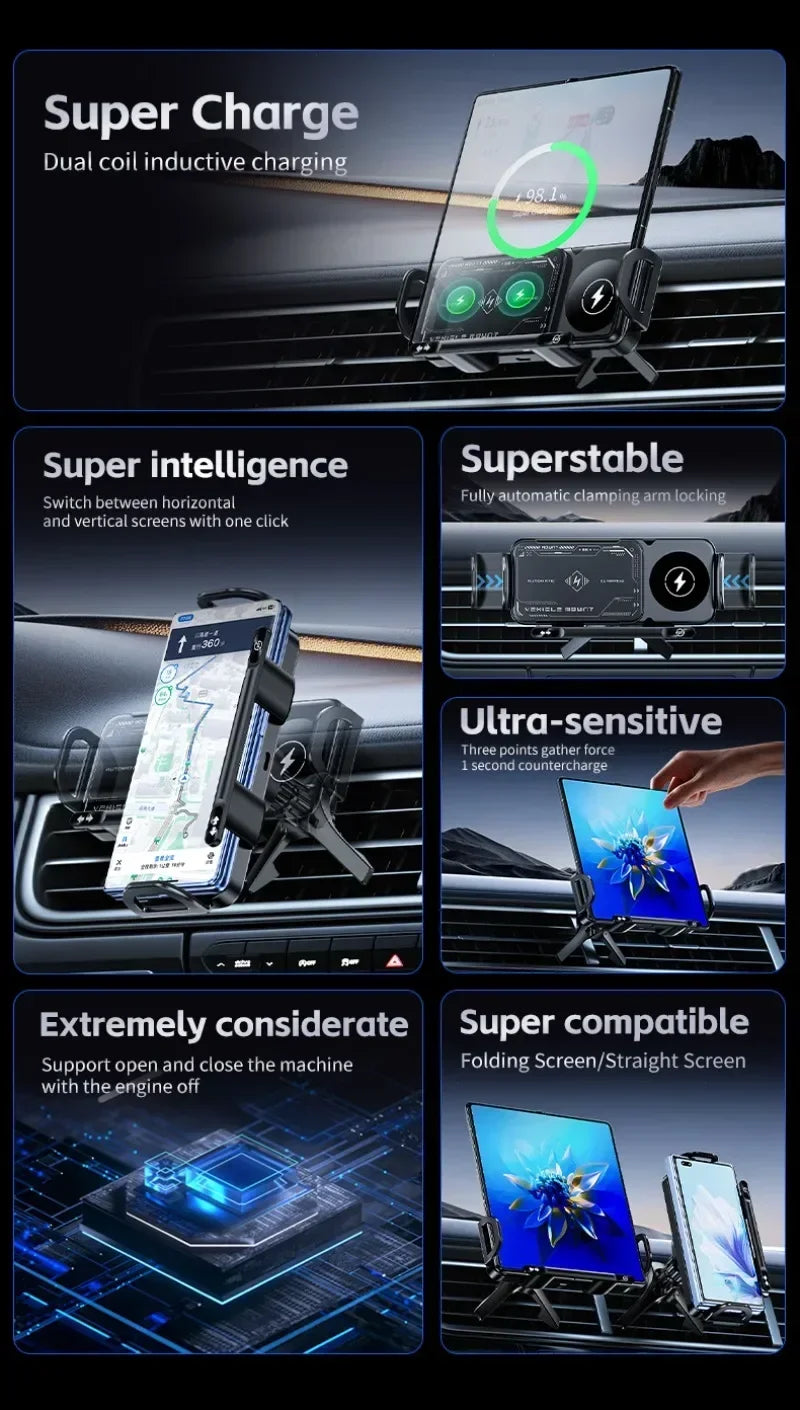 Fast Dual Coil Car Wireless Charger Station Magnet Foldable Cellphone Mount For Samsung Fold 5 4 3 W24 23  S24 S23 S22 Ultra