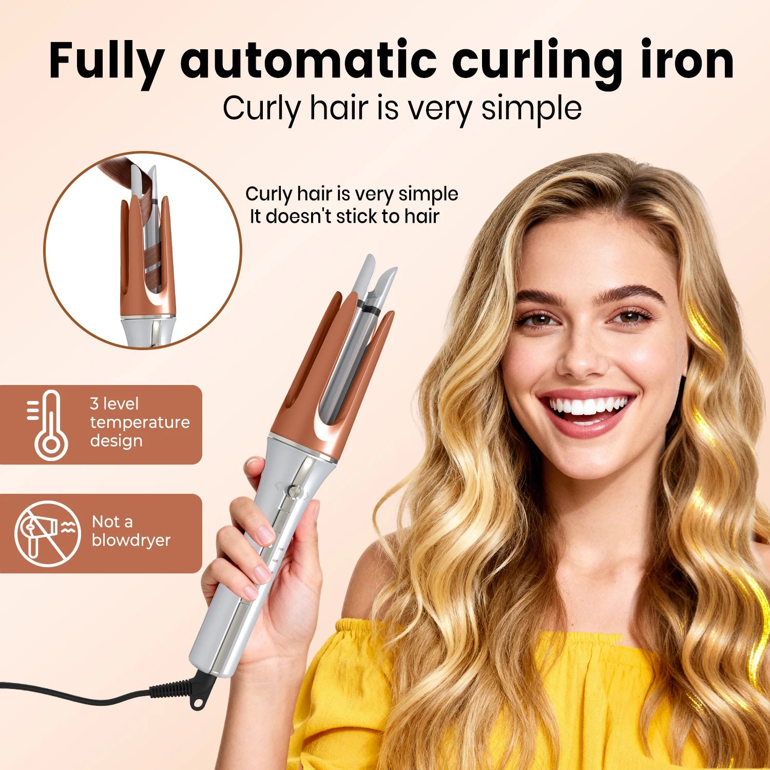 Auto Rotating Hair Curler 3 grades temperature Ceramic Fast Heat Constant Temperature Styling Hair Curler 33mm Wave Curling Iron