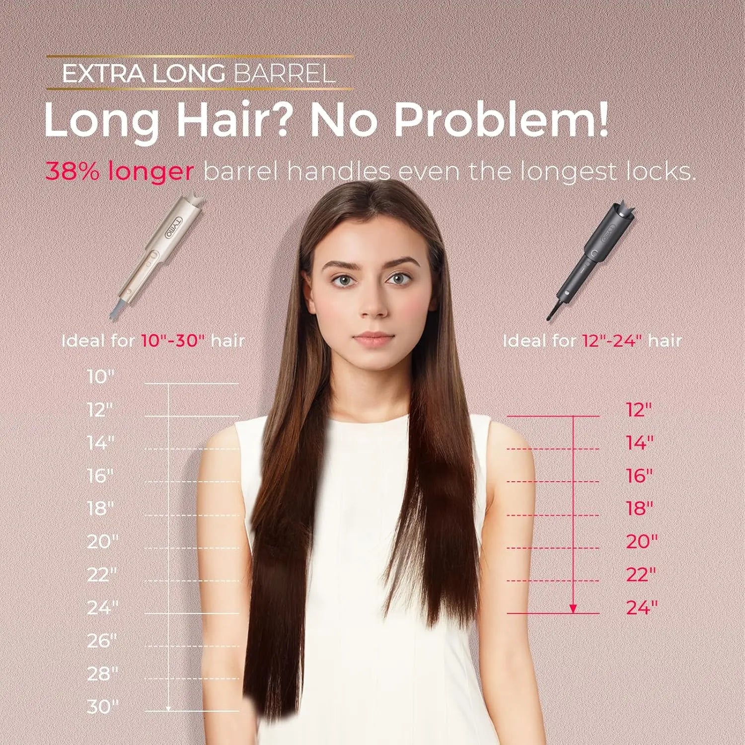 Automatic Rotating Curling Iron for Long Hair, Upgraded Long Barrel Curling Wand, Anti-Scald, Tangle-Free, Dual Voltage, 1 Inch,