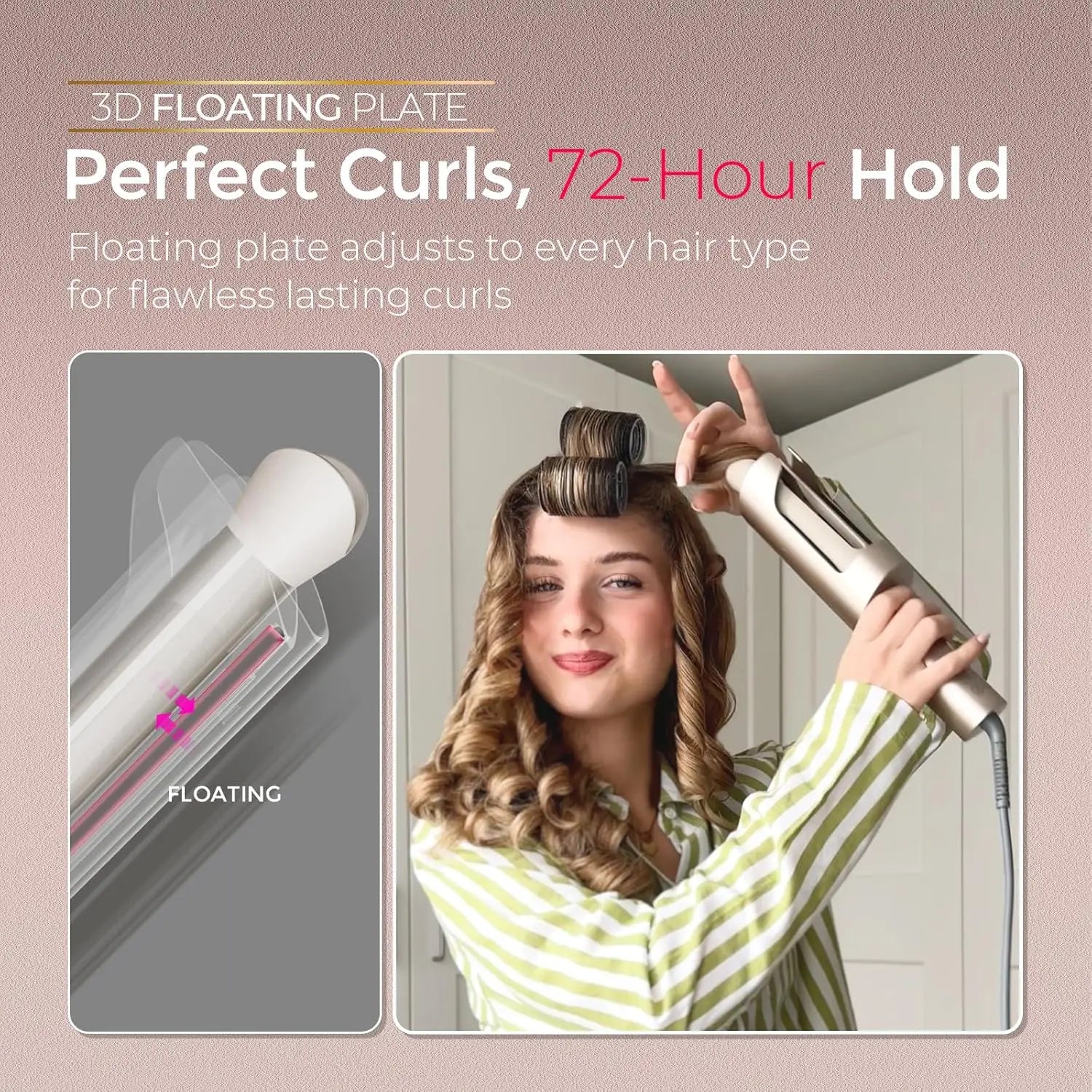 Automatic Rotating Curling Iron for Long Hair, Upgraded Long Barrel Curling Wand, Anti-Scald, Tangle-Free, Dual Voltage, 1 Inch,