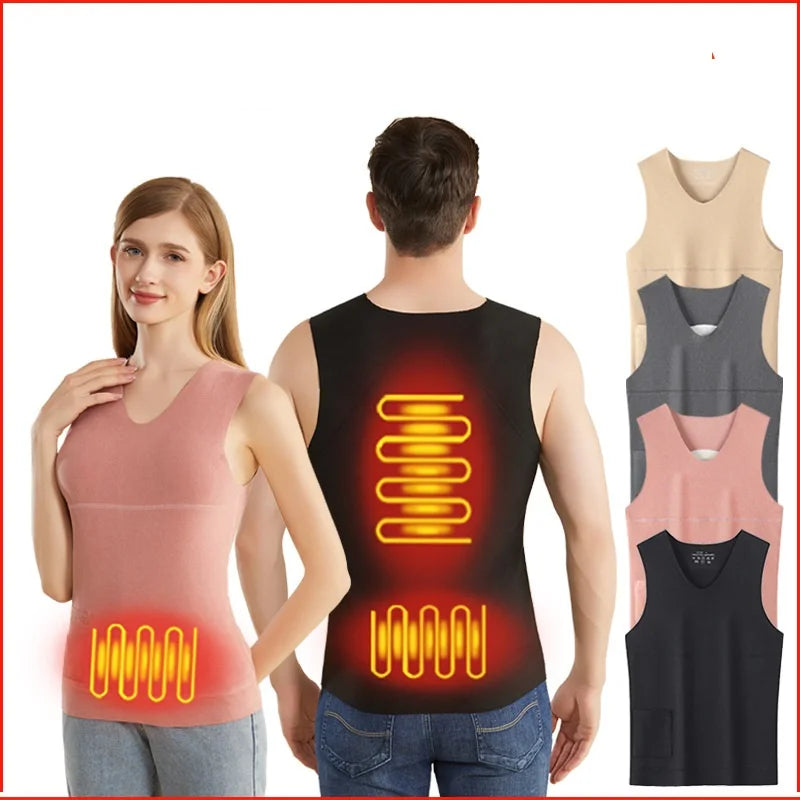 Heated Jacket Men Women Warm Seamless Vest USB Self Heating Jacket Ski Camping Hiking Heated Suede Winter Clothes Washed