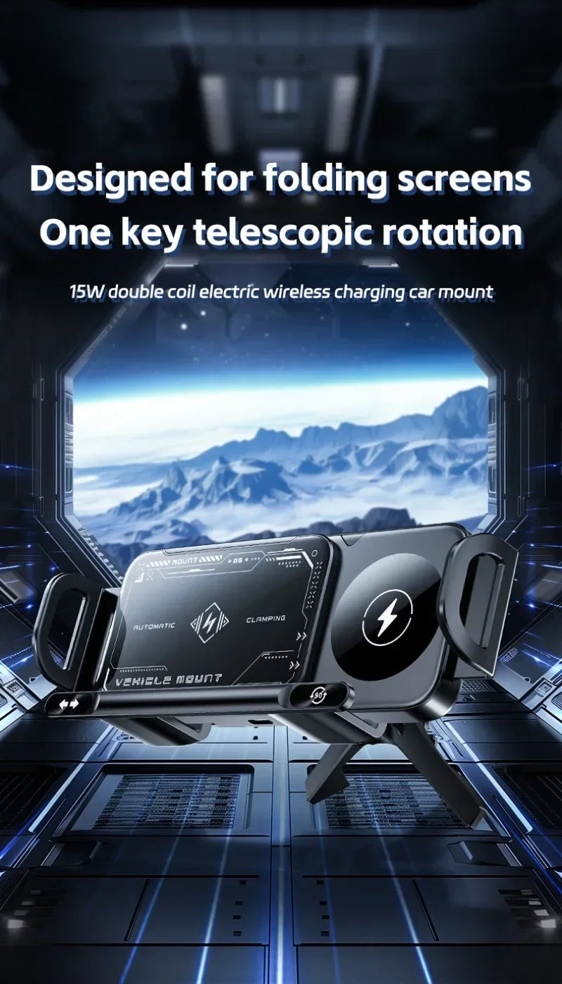 Fast Dual Coil Car Wireless Charger Station Magnet Foldable Cellphone Mount For Samsung Fold 5 4 3 W24 23  S24 S23 S22 Ultra