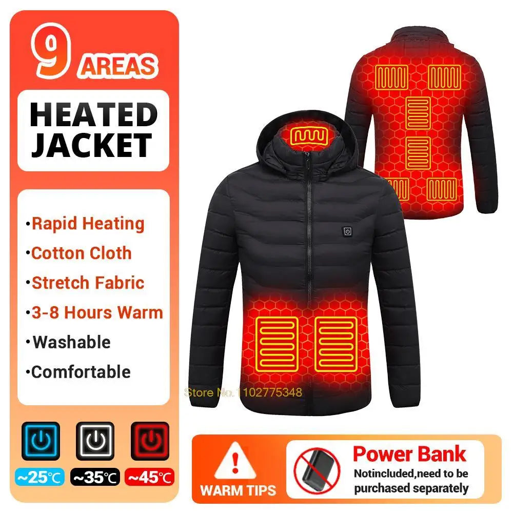 21-Zone USB Electric Heated Down Jacket for Men and Women - Thermal Self-Heating Winter Coat for Hiking, Camping, and Skiing